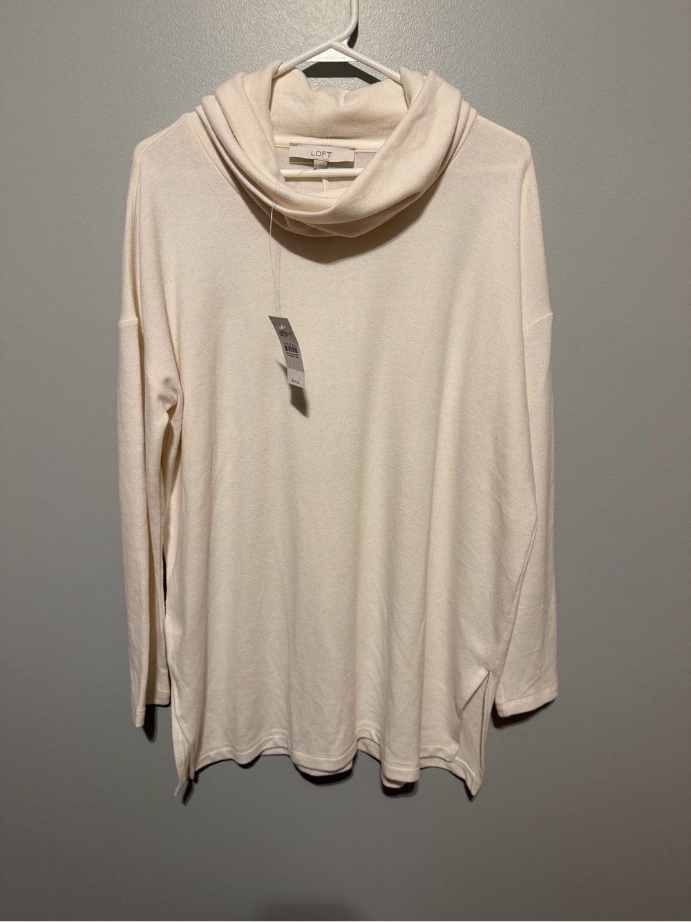 NWT LOFT Whisper White Cowl Neck Tunic Sweater Dropped Shoulder Size Large